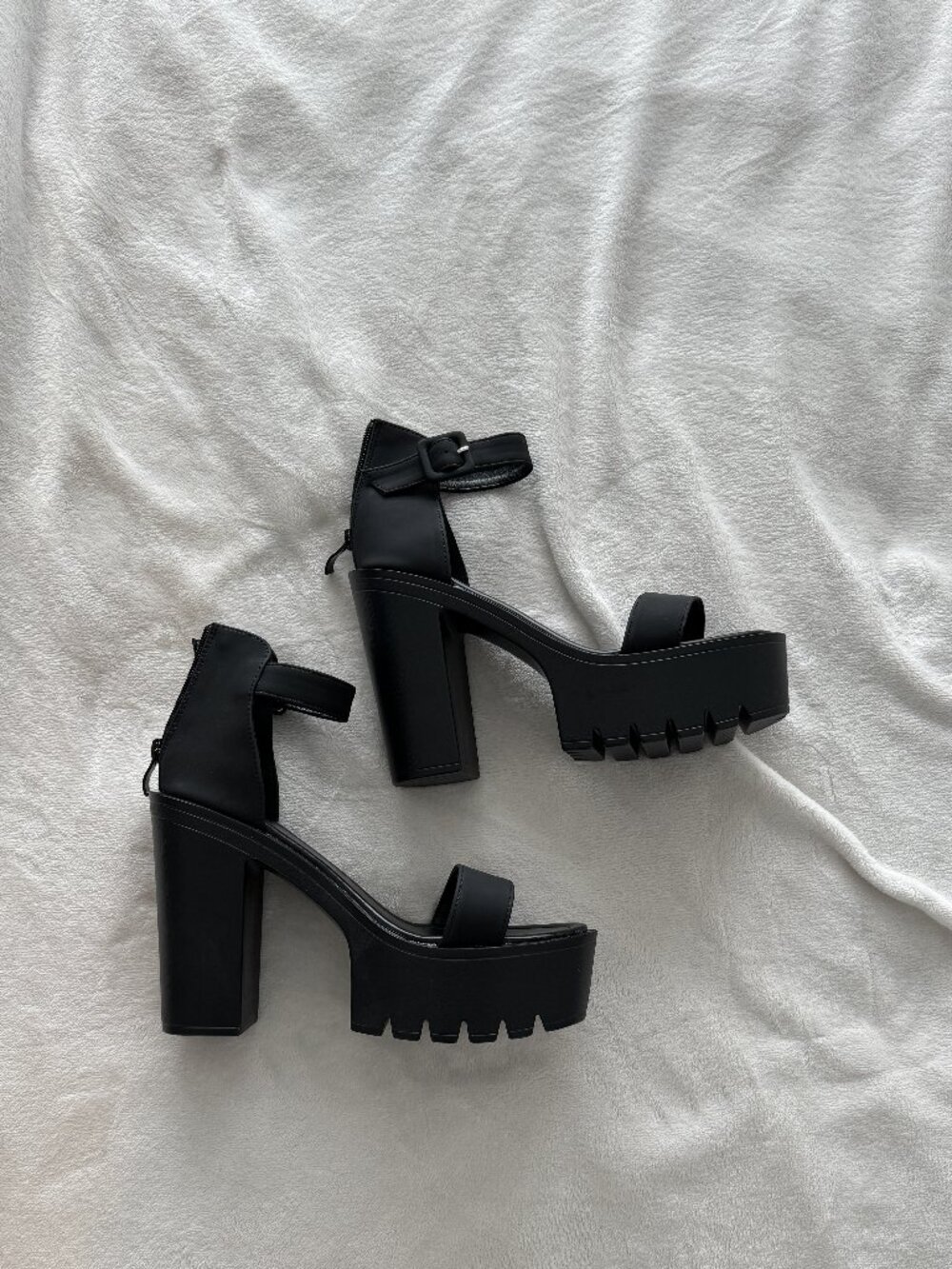 Platform Heels, Zip Back Ankle Strap 4.8" Heel - Size 9
